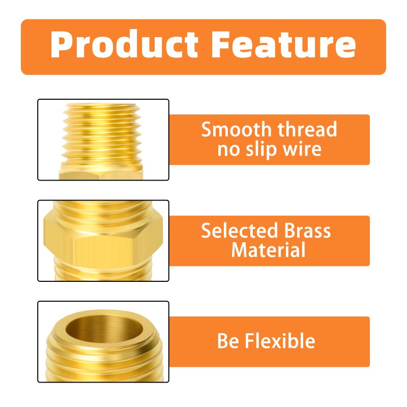 GASHER 12PCS Metals Brass Pipe Fitting, Hex Nipple Brass Hex Coupler, 1/4" x 1/4" NPT Male Thread Pipe, 1/4Inch x 1/4Inch NPT Female Thread Pipe - Image 4